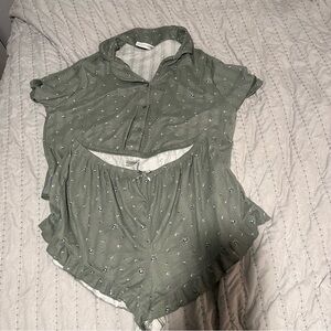 Wild Fable Olive Button Down Shirt and Shorts Set